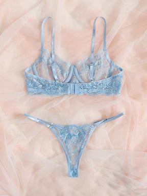 Conjunto Lingerie Bordado Sensual Transparente