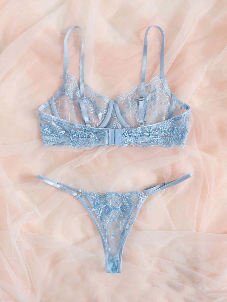 Conjunto Lingerie Bordado Sensual Transparente