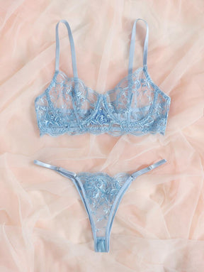 Conjunto Lingerie Bordado Sensual Transparente