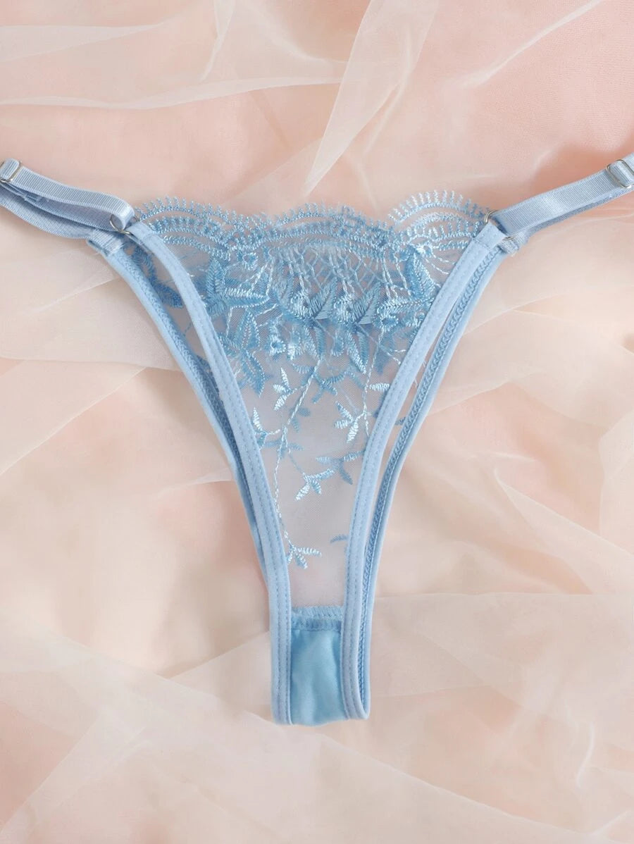 Conjunto Lingerie Bordado Sensual Transparente