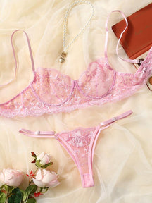 Conjunto Lingerie Bordado Sensual Transparente
