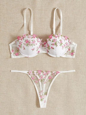Conjunto Lingerie Bordado Floral Delicado