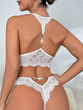 Conjunto Lingerie com Recorte Renda Floral