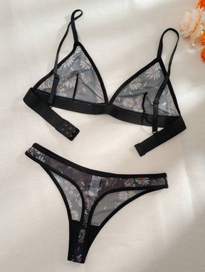 Conjunto Lingerie Tule Estampado