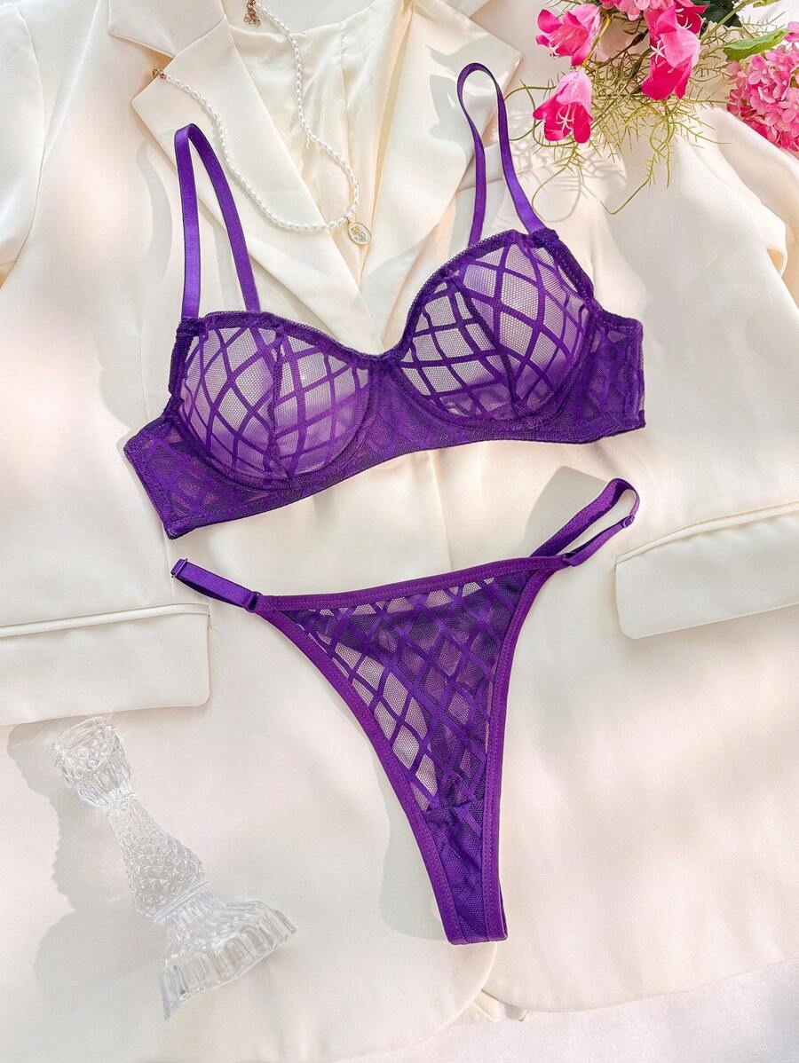 Conjunto Lingerie Renda Geométrica