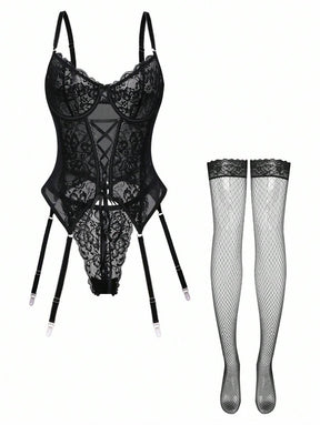Conjunto Lingerie Corpete em Renda Sexy