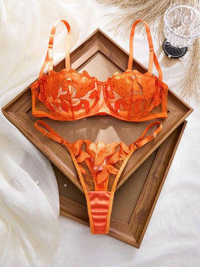 Conjunto Lingerie Bordado de Folha